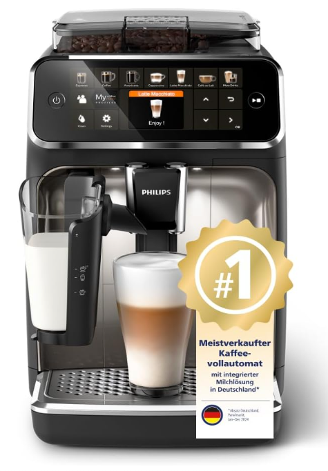 Philips Serie 5400: Kaffeevollautomat mit LatteGo, 12 Spezialitäten, 4 Profile, Display, Chrom (EP5447/90)