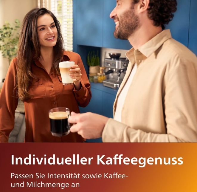 Philips Serie 5400: Kaffeevollautomat mit LatteGo, 12 Spezialitäten, 4 Profile, Display, Chrom (EP5447/90)